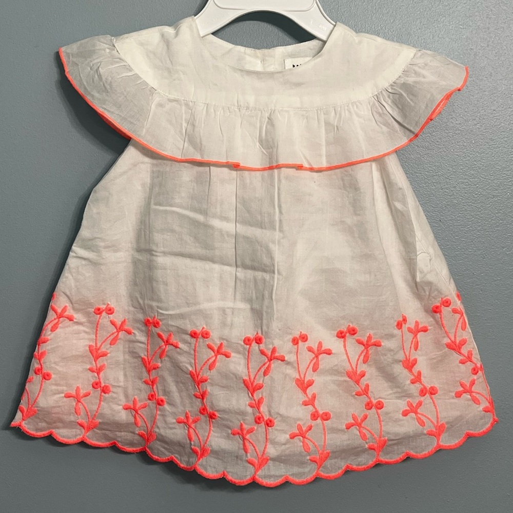 Girls 0-3 Months Baby GAP Optic White and Pink Embroidered Dress